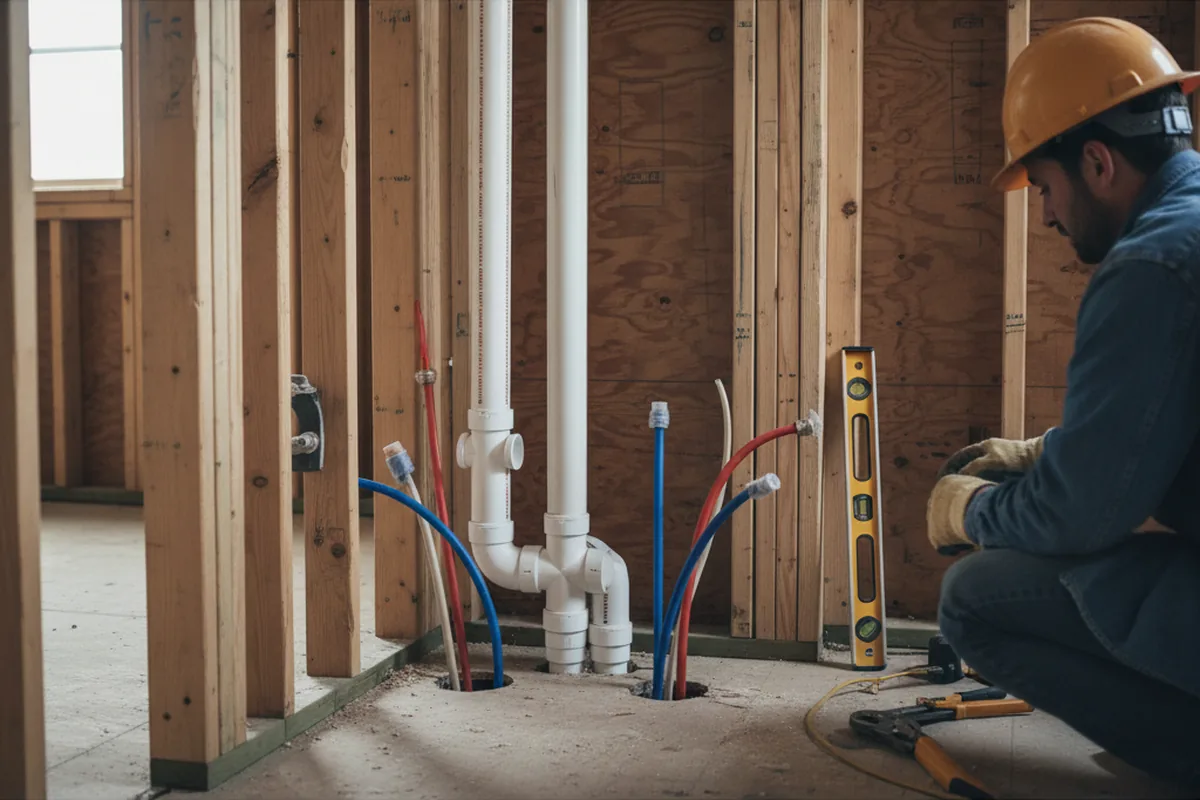 Drain and supply rough-in during Sump Pump Repair in Little Chute